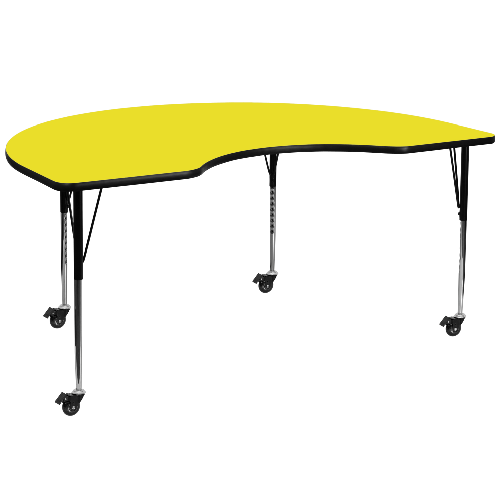 Flash Furniture Mobile Height Adjustable HP Laminate Kidney Activity Table, 30-1/2inH x 48ft