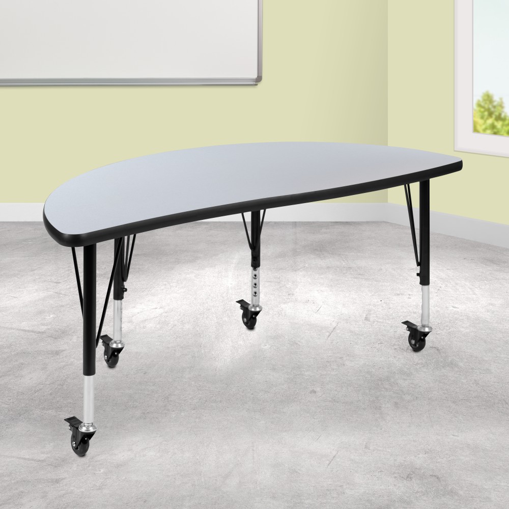 Flash Furniture Mobile 47-1/2in Half Circle Wave Flexible Collaborative Thermal Laminate Activity Table, Gray MPN:XUA48HCIRCGYTPC
