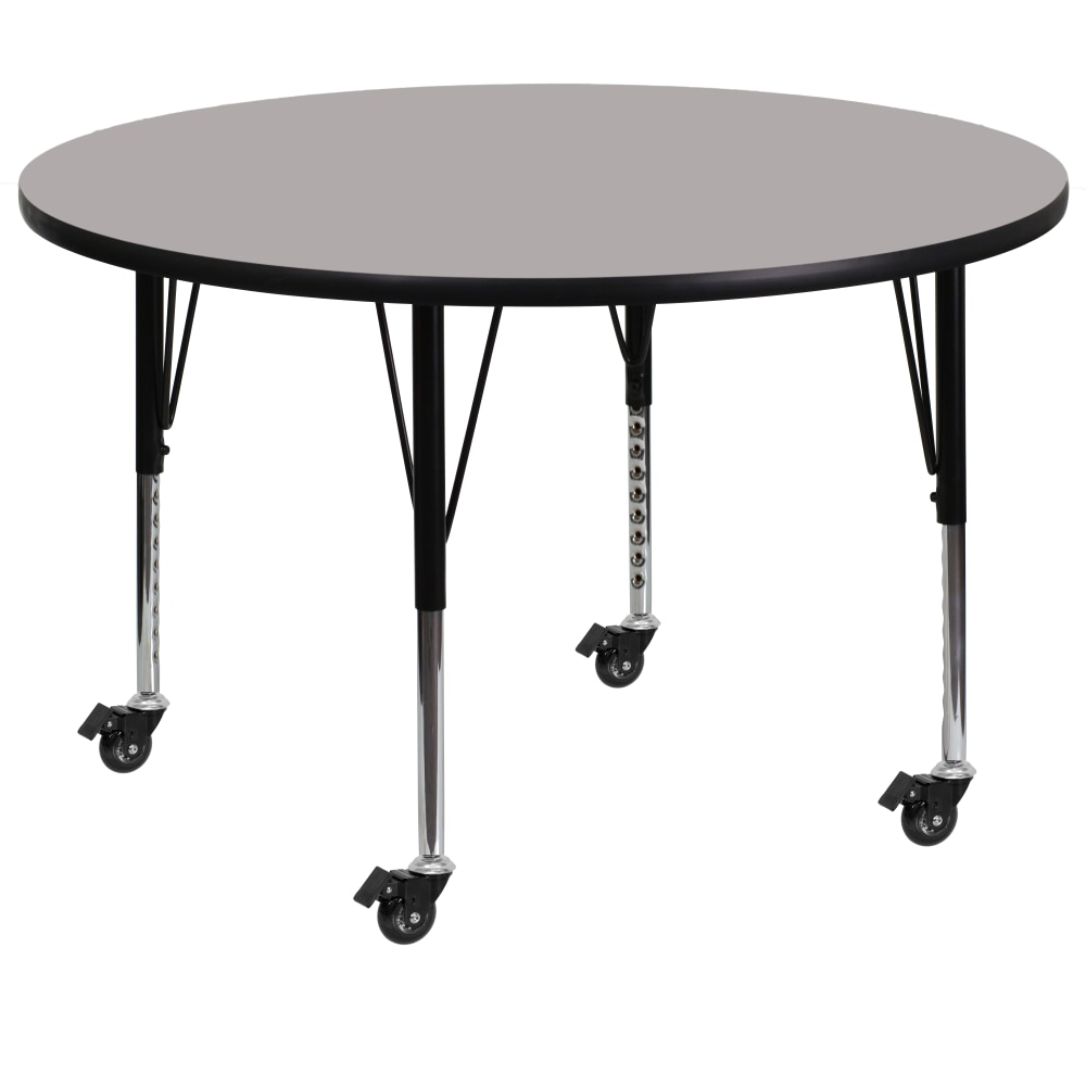 Flash Furniture Mobile Round HP Laminate Activity Table With Height-Adjustable Short Legs, 48in, Gray MPN:XUA48RNDGYHPC