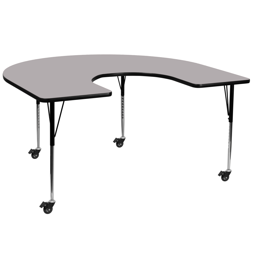 Flash Furniture Mobile 66inW Horseshoe Thermal Laminate Activity Table With Standard Height-Adjustable Legs, Gray MPN:XUA6066HRSGYTAC