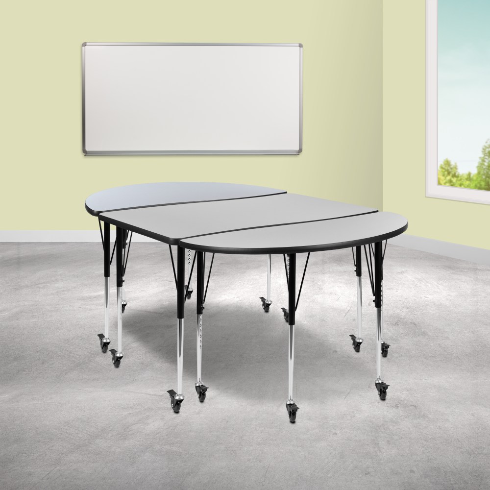 Flash Furniture Mobile Oval Wave Flexible Thermal Laminate 3-Piece Activity Table Set With Standard Adjustable Legs, 30inH x 47-1/2inW x 76inD, Gray MPN:XUGA3048C48GTAC