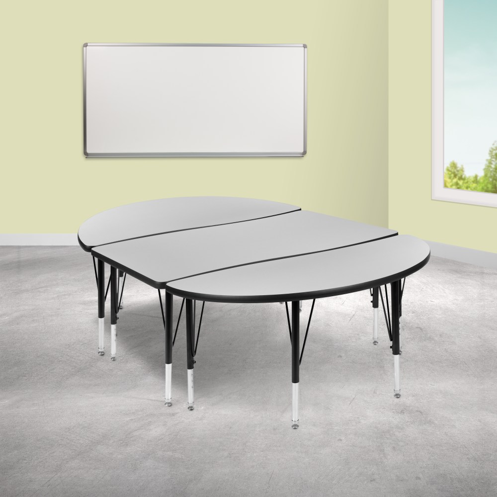 Flash Furniture Oval Wave Flexible Thermal Laminate 3-Piece Activity Table Set With Height-Adjustable Short Legs, 25-1/4inH x 47-1/2inW x 76inD, Gray MPN:XUGA3048CO48GTP