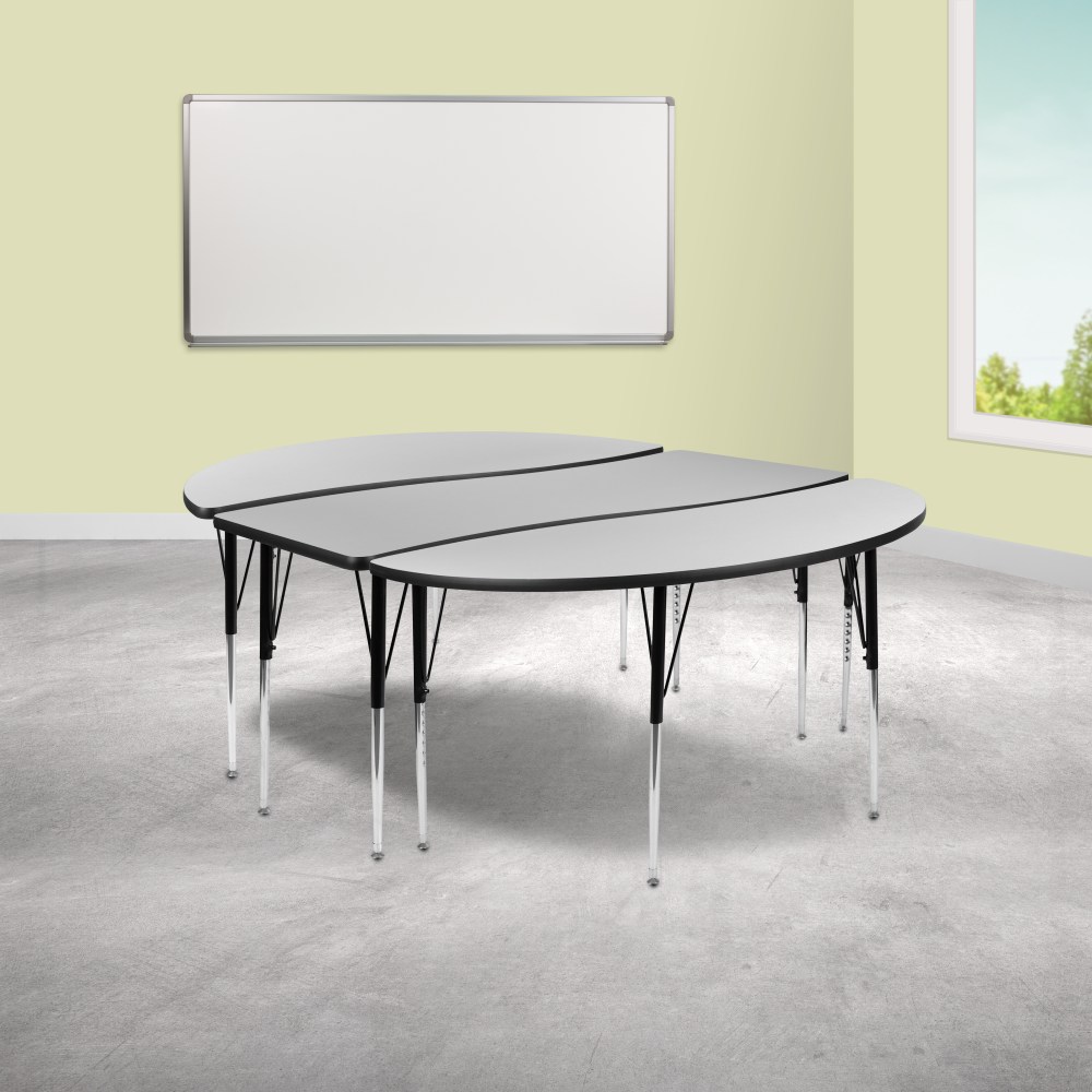 Flash Furniture Oval Wave Flexible Thermal Laminate 3-Piece Activity Table Set With Standard Height-Adjustable Legs, Gray MPN:XUGA3060CO60GTA