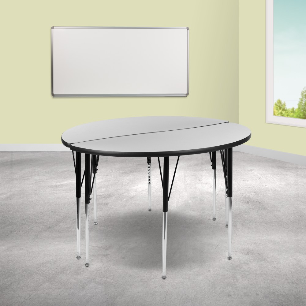 Flash Furniture Circle Wave Flexible Thermal Laminate 2-Piece Activity Table Set With Standard-Adjustable Legs, 30-1/4inH x 47-1/2inW x 24inD, Gray MPN:XUGA48HCIRCGYTA