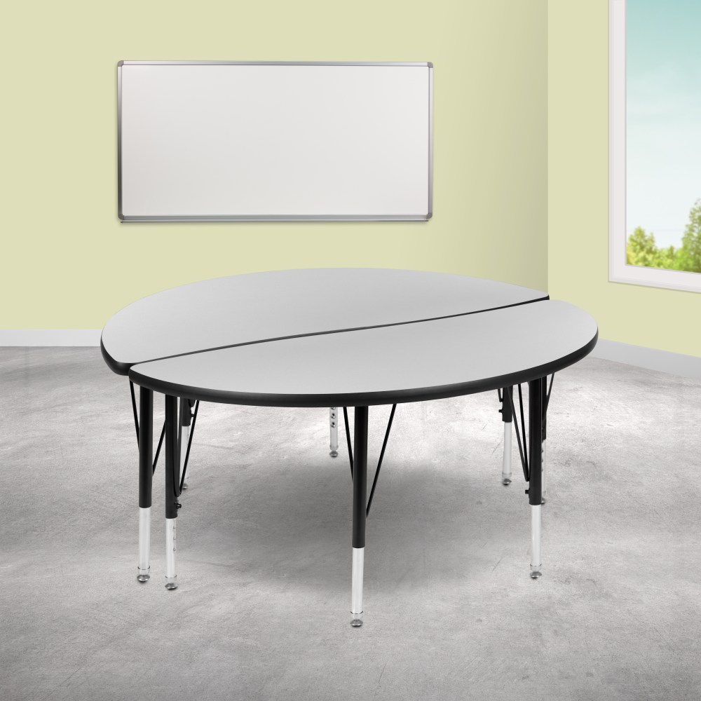 Flash Furniture Circle Wave Flexible Thermal Laminate 2-Piece Activity Table Set With Height-Adjustable Short Legs, 25-1/4inH x 47-1/2inW x 24inD, Gray MPN:XUGA48HCIRCGYTP