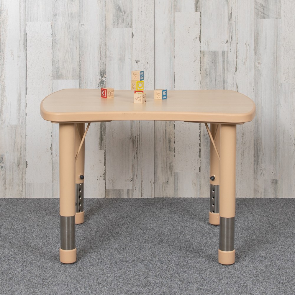 Flash Furniture 27inW Rectangular Plastic Height-Adjustable Activity Table, Natural MPN:YU098RECTBLNT
