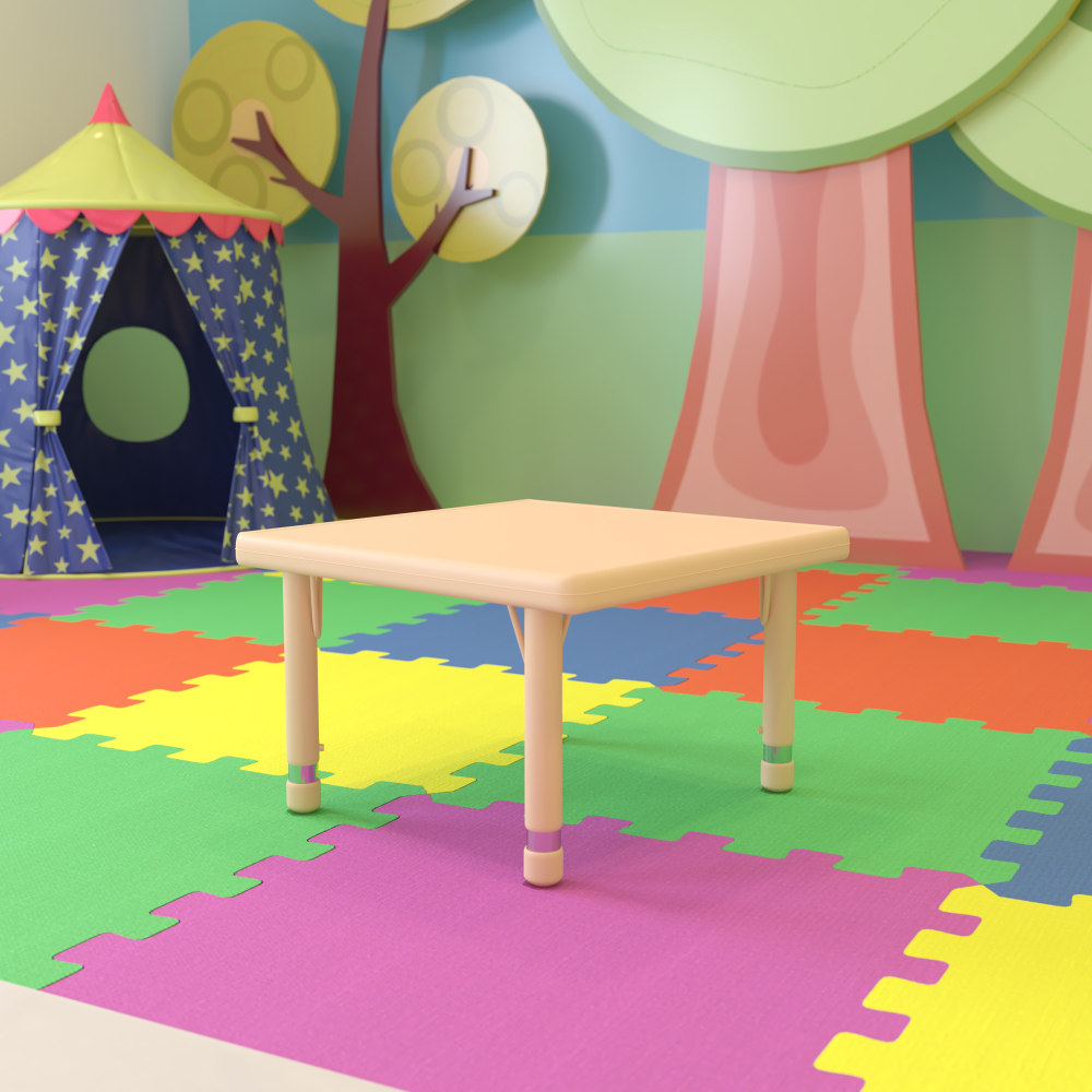 Flash Furniture 24in Square Plastic Height-Adjustable Activity Table, Natural MPN:YUYCX002SQRTBNT