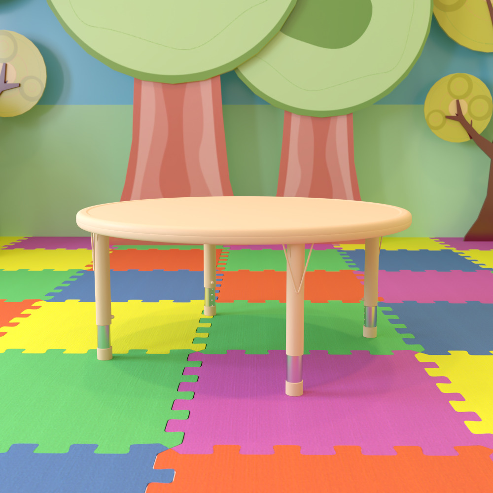 Flash Furniture 45inW Round Adjustable Activity Table, Natural MPN:YUYCX005NTTBNT
