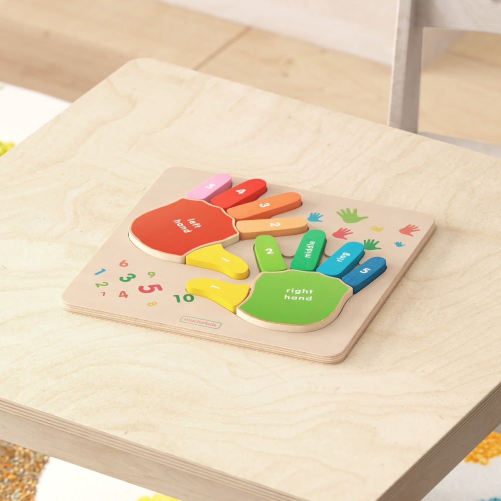Flash Furniture Bright Beginnings Commercial Grade Birch Plywood STEM Hand Counting Learning Puzzle Board, Grades Pre-K To 4, Beech MPN:MKMK01733