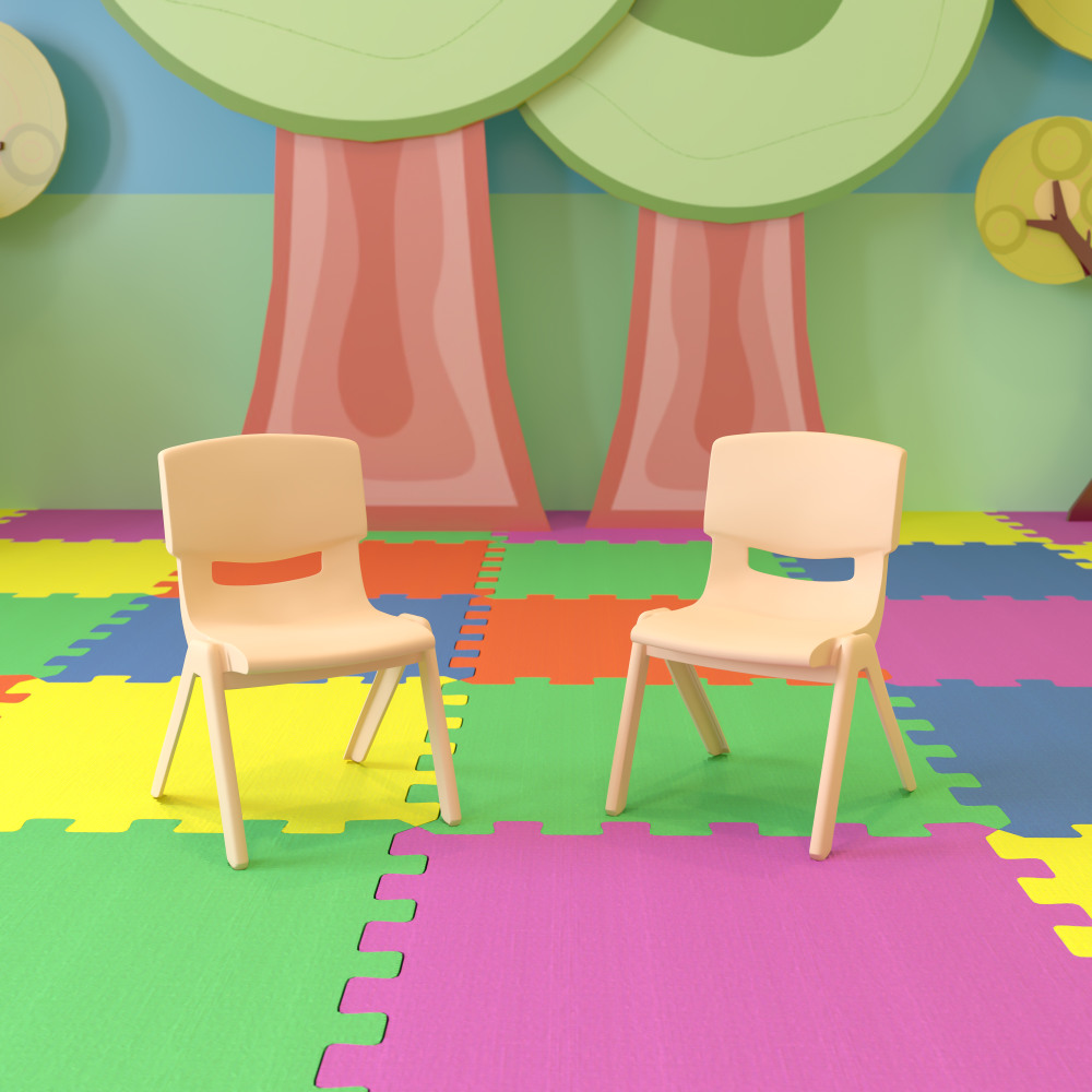 Flash Furniture Plastic Stackable School Chairs With 10-1/2in Seat Height, Natural, Set Of 2 Chairs MPN:2YUYCX003NAT