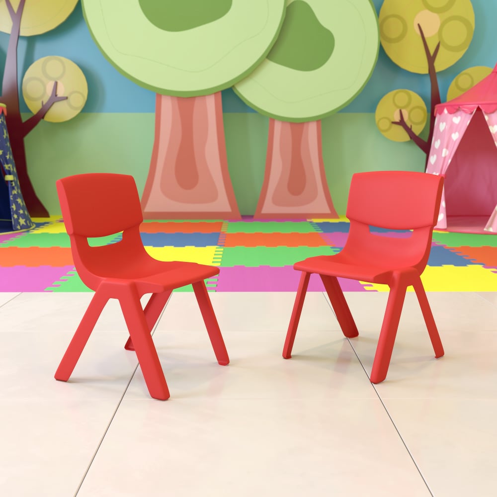 Flash Furniture Plastic Stackable School Chairs With 13-1/4in Seat Height, Red, Set Of 2 Chairs MPN:2YUYCX004RED