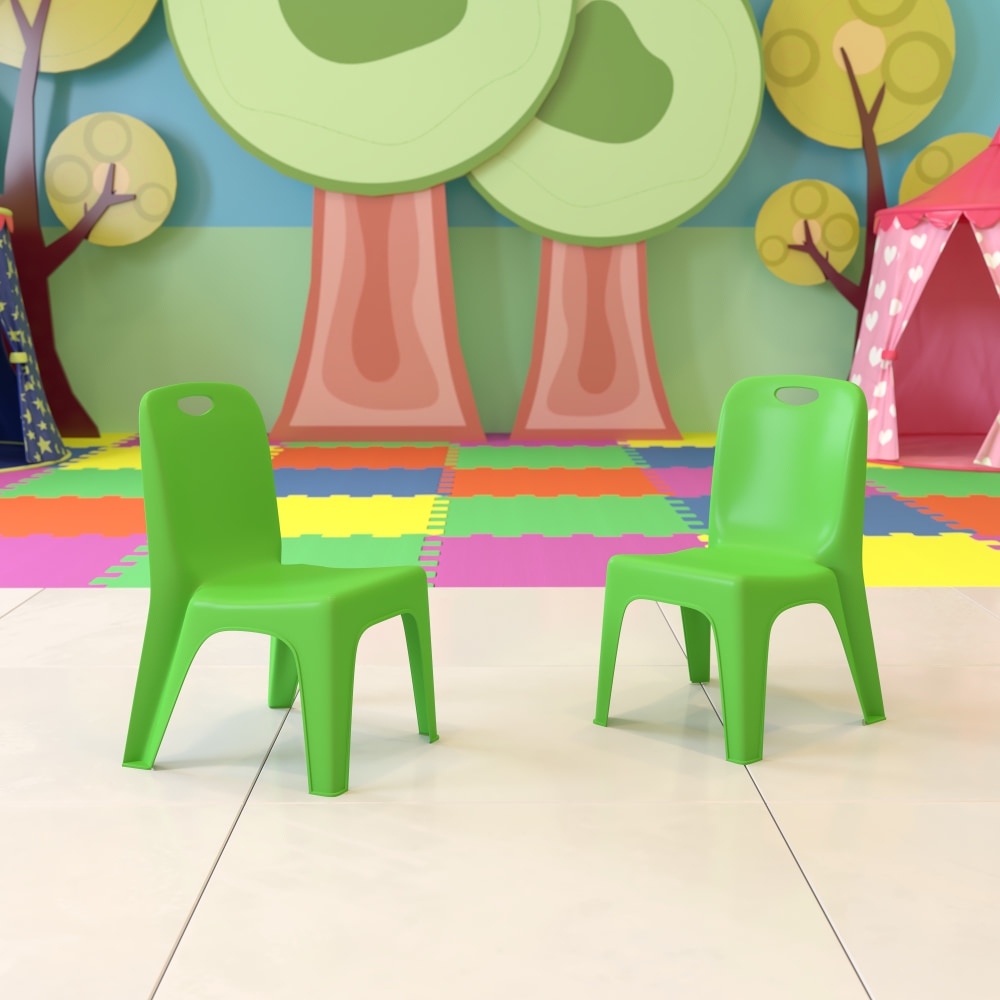 Flash Furniture Plastic Stackable School Chairs With Carrying Handle And 11in Seat Height, Green, Set Of 2 Chairs MPN:2YUYCX011GREEN