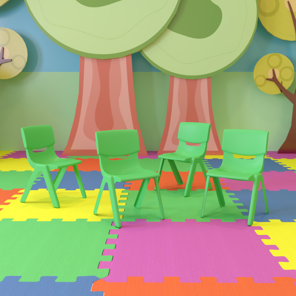 Flash Furniture Plastic Stackable School Chairs With 10-1/2in Seat Height, Green, Set Of 4 Chairs MPN:4YUYCX4003GREEN