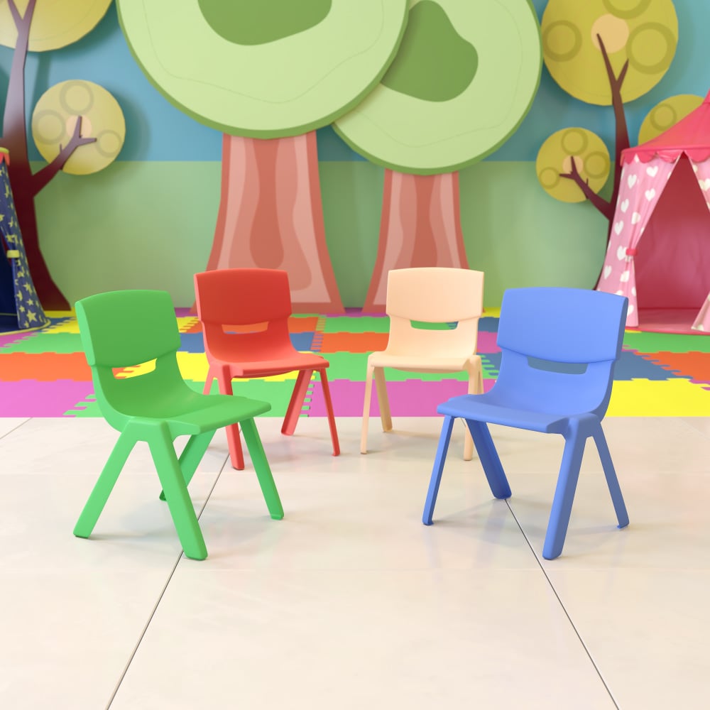Flash Furniture Plastic Stackable School Chairs With 10-1/2in Seat Height, Assorted Colors, Set Of 4 Chairs MPN:4YUYCX4003MULTI
