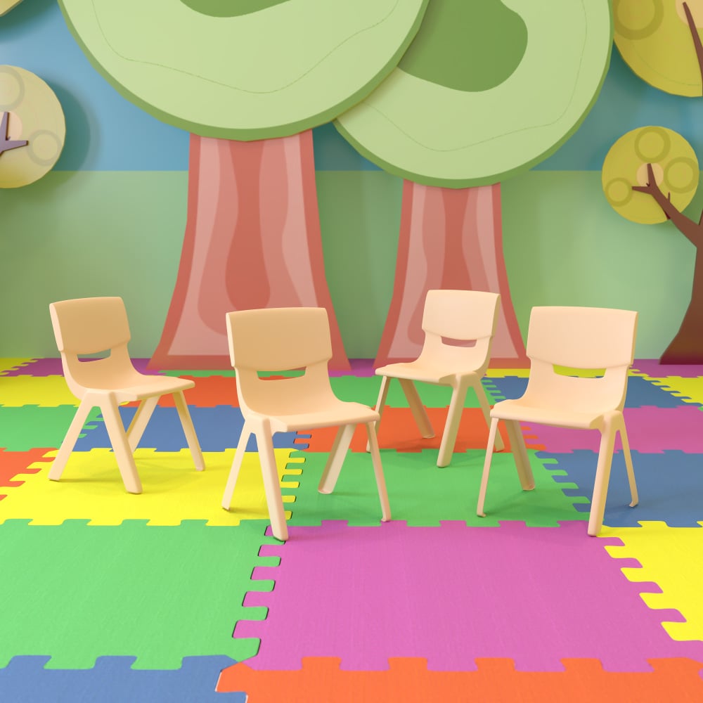 Flash Furniture Plastic Stackable School Chairs With 10-1/2in Seat Height, Natural, Set Of 4 Chairs MPN:4YUYCX4003NAT