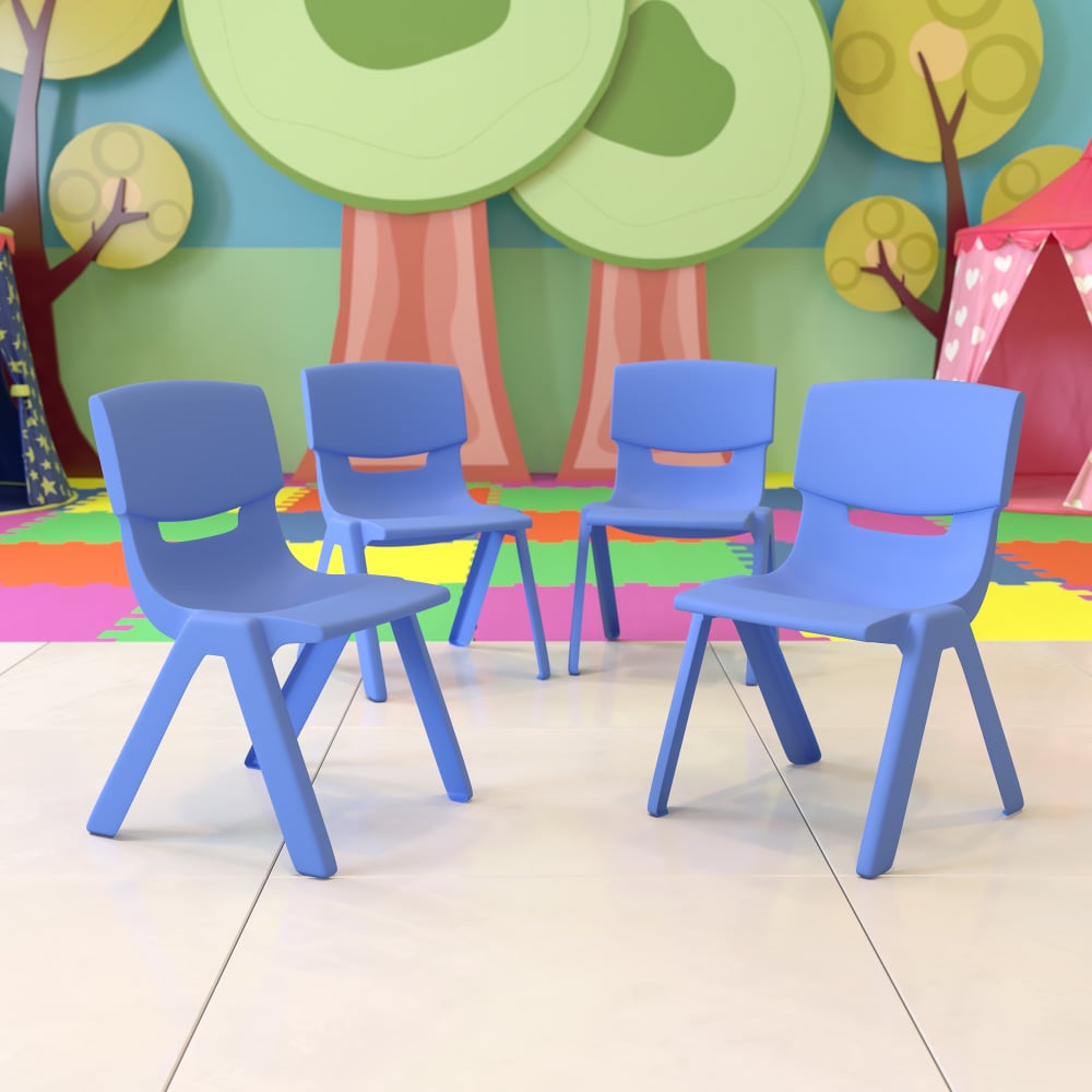 Flash Furniture Plastic Stackable School Chairs With 13-1/4in Seat Height, Blue, Pack Of 4 Chairs MPN:4YUYCX4004BLUE