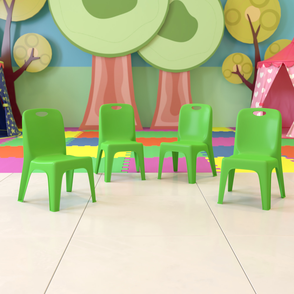 Flash Furniture Plastic Stackable School Chairs With Carrying Handle And 11in Seat Height, Green, Set Of 4 Chairs MPN:4YUYCX4011GREEN