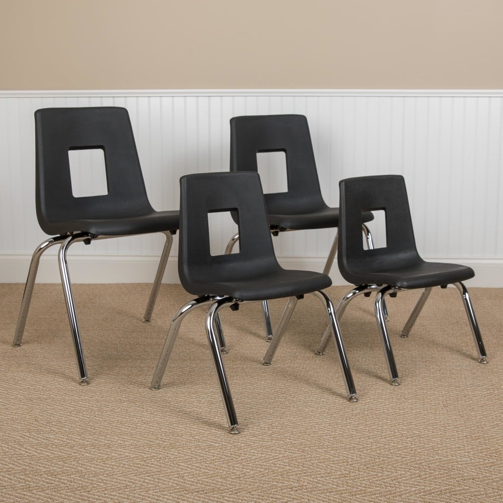 Flash Furniture Advantage Student Stacking School Chair, Black/Silver, ADVSSC12BLK MPN:ADVSSC12BLK