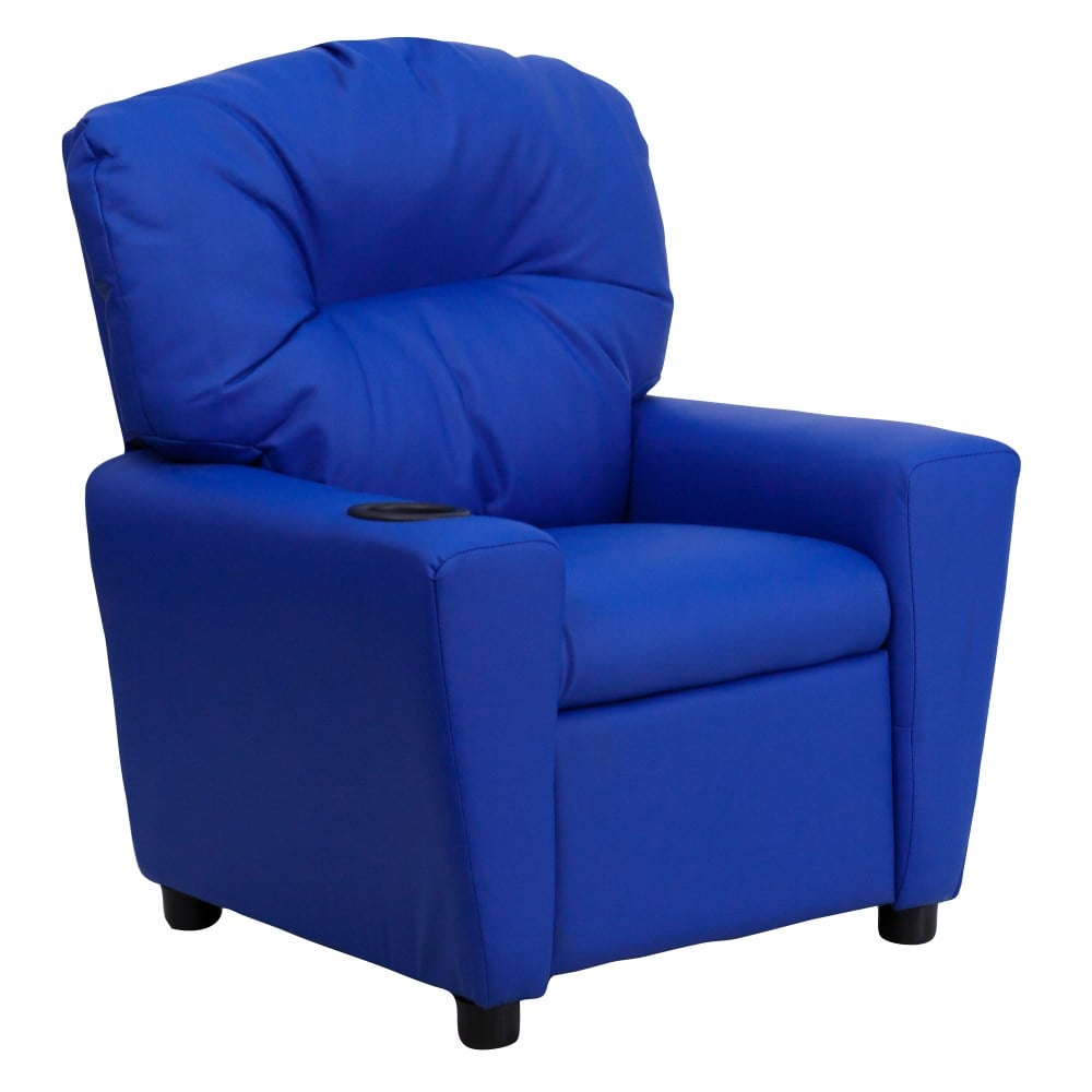 Flash Furniture Contemporary Kids Vinyl Recliner Accent Chair With Cup Holder, Blue MPN:BT7950KIDBLUE