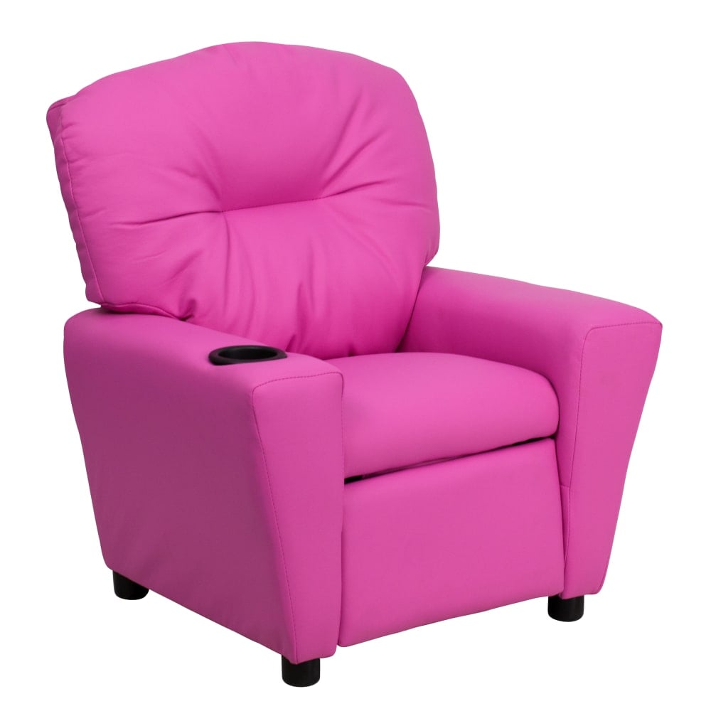 Flash Furniture Contemporary Kids Vinyl Recliner Accent Chair With Cup Holder, Hot Pink MPN:BT7950KIDHOTPK