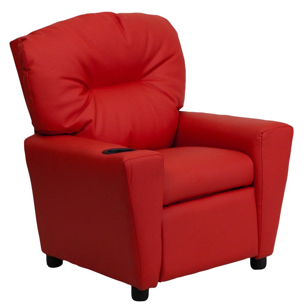 Flash Furniture Contemporary Kids Vinyl Recliner Accent Chair With Cup Holder, Red MPN:BT7950KIDRED