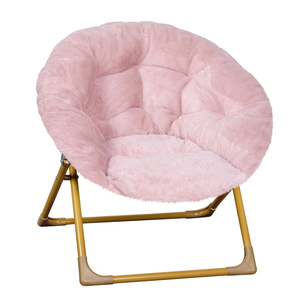 Flash Furniture Gwen 23in Kids Cozy Mini Folding Saucer Chair, Faux Fur Moon Chair for Toddlers and Bedroom, Blush Faux Fur/Soft Gold Frame MPN:FVFMC030BLSGD