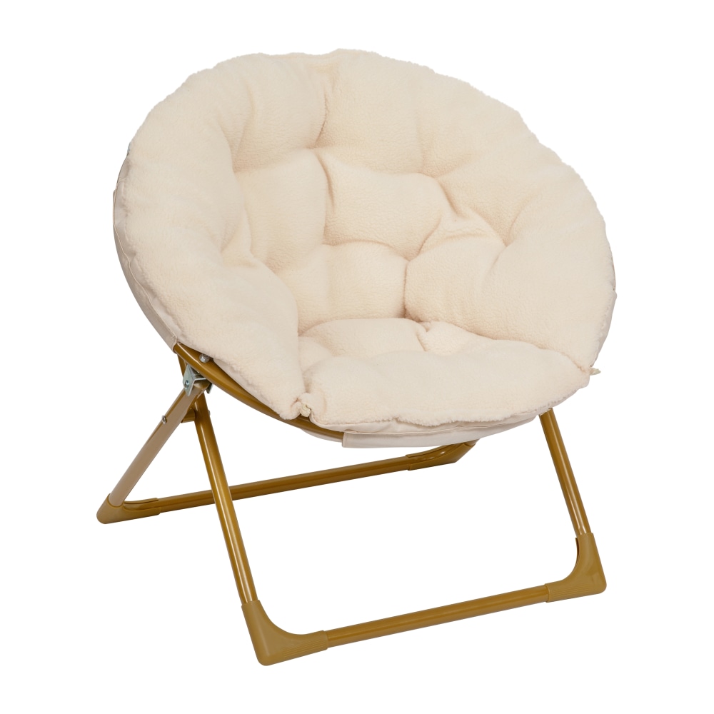 Flash Furniture Gwen 23in Kids Cozy Mini Folding Saucer Chair, Faux Fur Moon Chair for Toddlers and Bedroom, Ivory Faux Fur/Soft Gold Frame MPN:FVFMC030IVSGD