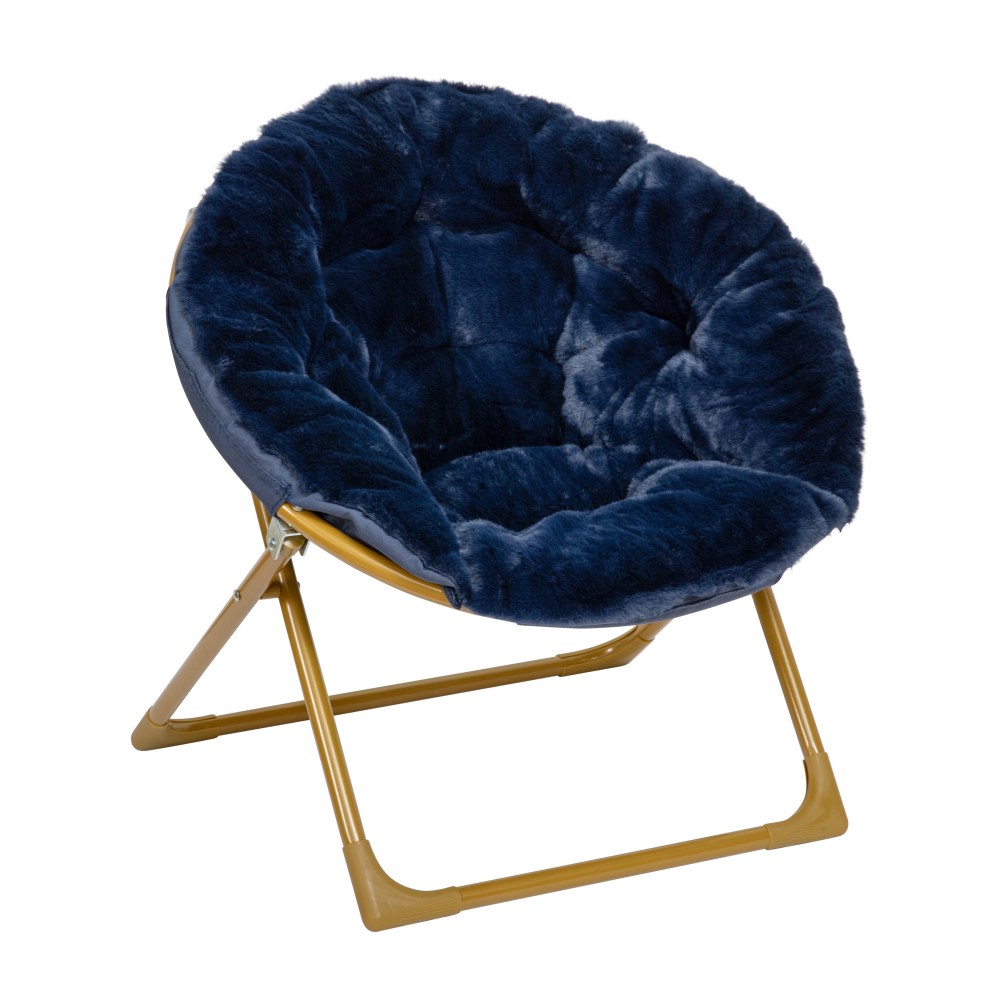 Flash Furniture Gwen 23in Kids Cozy Mini Folding Saucer Chair, Faux Fur Moon Chair for Toddlers and Bedroom, Navy Faux Fur/Soft Gold Frame MPN:FVFMC030NVSGD