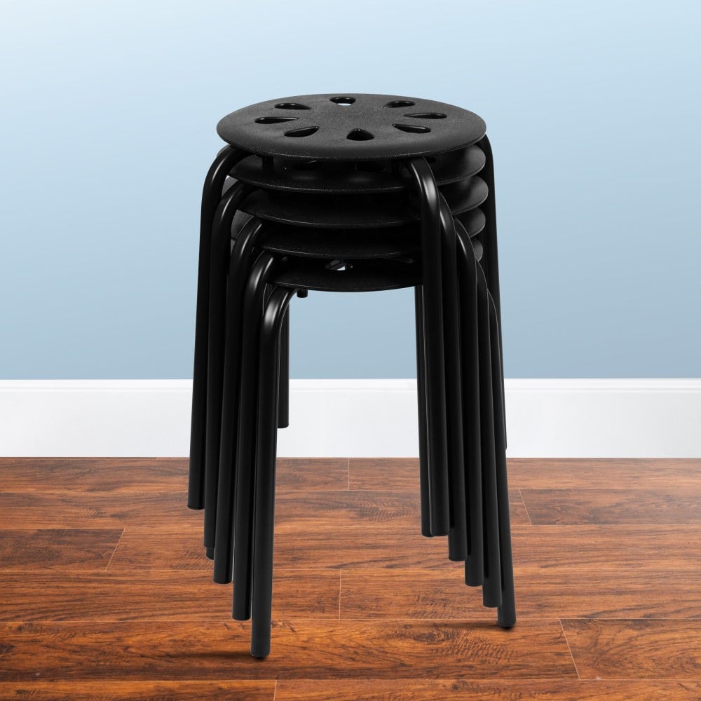Flash Furniture Plastic 17-1/2in Nesting Stack Stools, Black, Set Of 5 Stools MPN:LES1BLACK