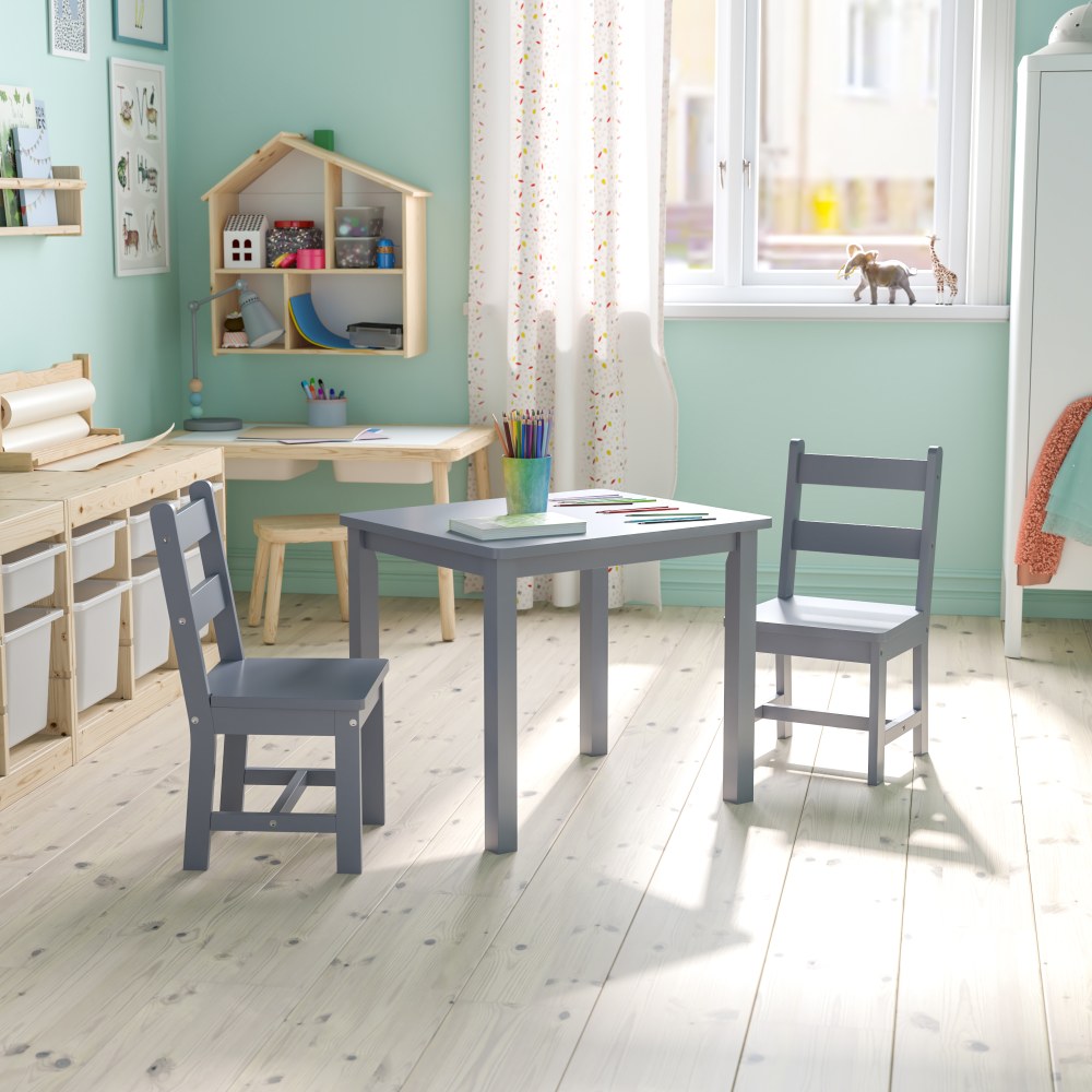 Flash Furniture Kids 3-Piece Table And Chair Set, Gray MPN:TWWTCS1001GRY
