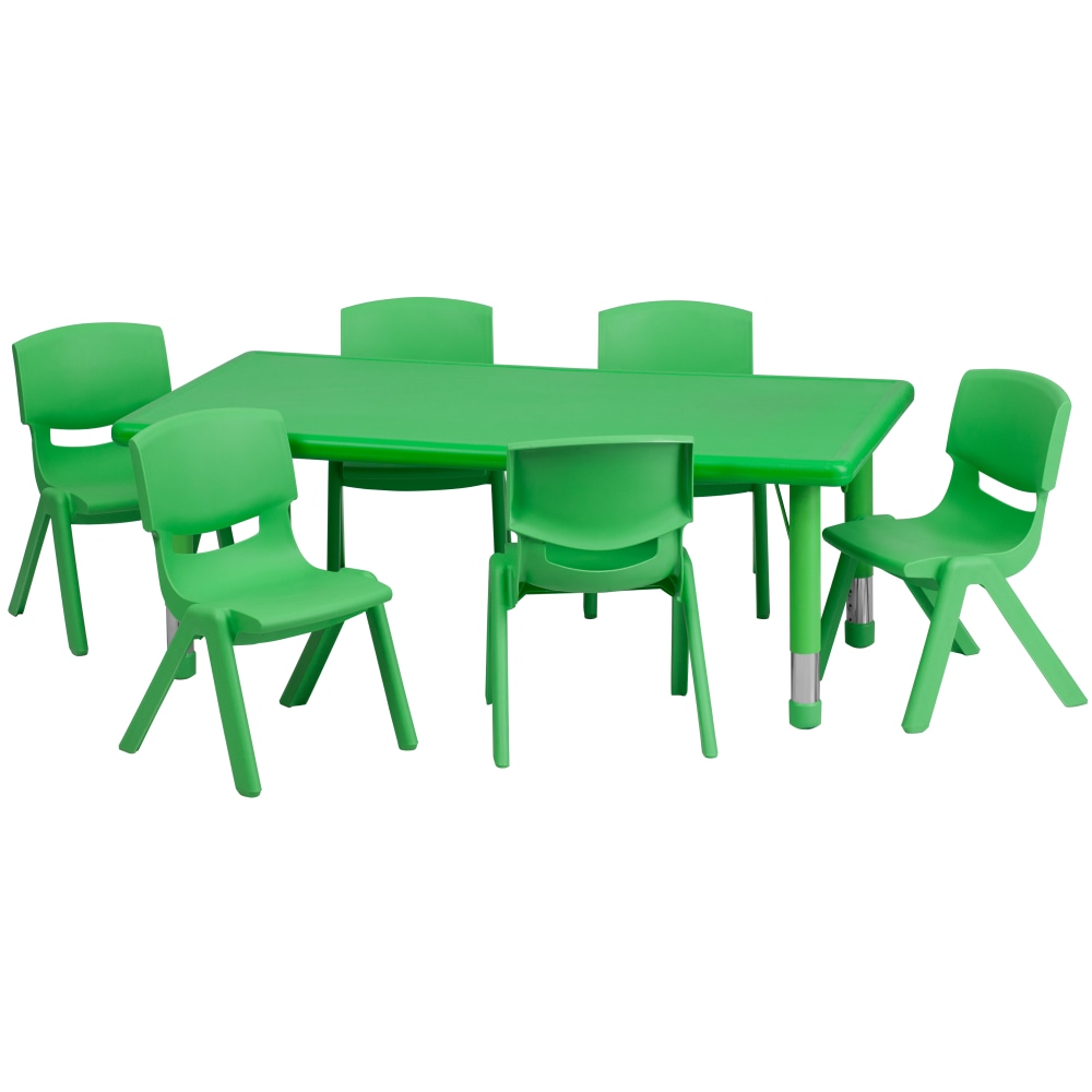 Flash Furniture Plastic Height-Adjustable Rectangular Activity Table with 6 Chairs, 23-1/2inH x 24ft