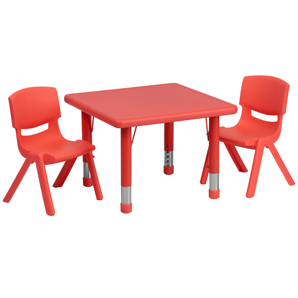 Flash Furniture Square Plastic Height-Adjustable Activity Table Set With 2 Chairs, 23-3/4in x 24in, Red MPN:YCX23SQTBLREDR