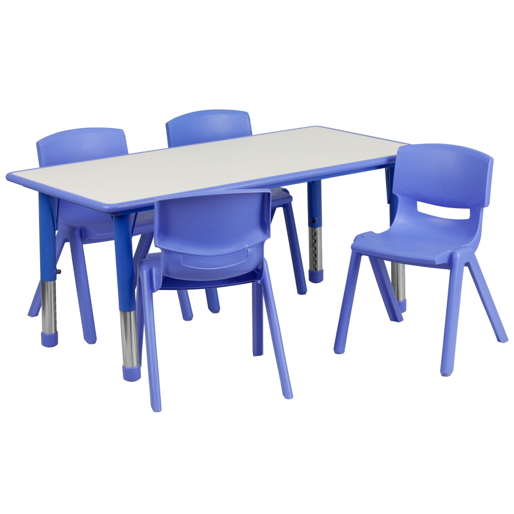 Flash Furniture Rectangular Plastic Height-Adjustable Activity Table Set With 4 Chairs, 23-1/2inH x 23-5/8inW x 47-1/4inD, Blue MPN:YU06034RECTBLBL