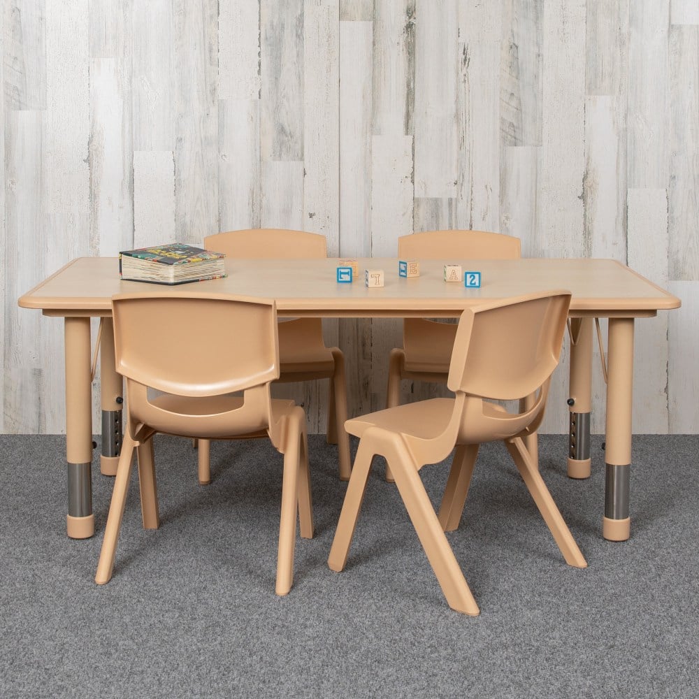 Flash Furniture Rectangular Plastic Height-Adjustable Activity Table Set With 4 Chairs, 23-1/2inH x 23-5/8inW x 47-1/4inD, Natural MPN:YU06034RECTBLNA