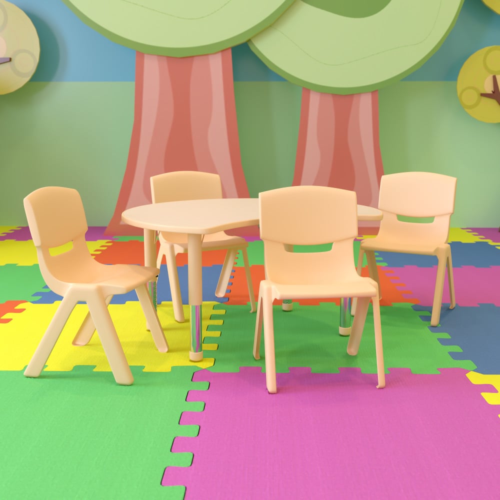 Flash Furniture Crescent Plastic Height-Adjustable Activity Table Set With 4 Chairs, Natural MPN:YU09334CIRTBLNT