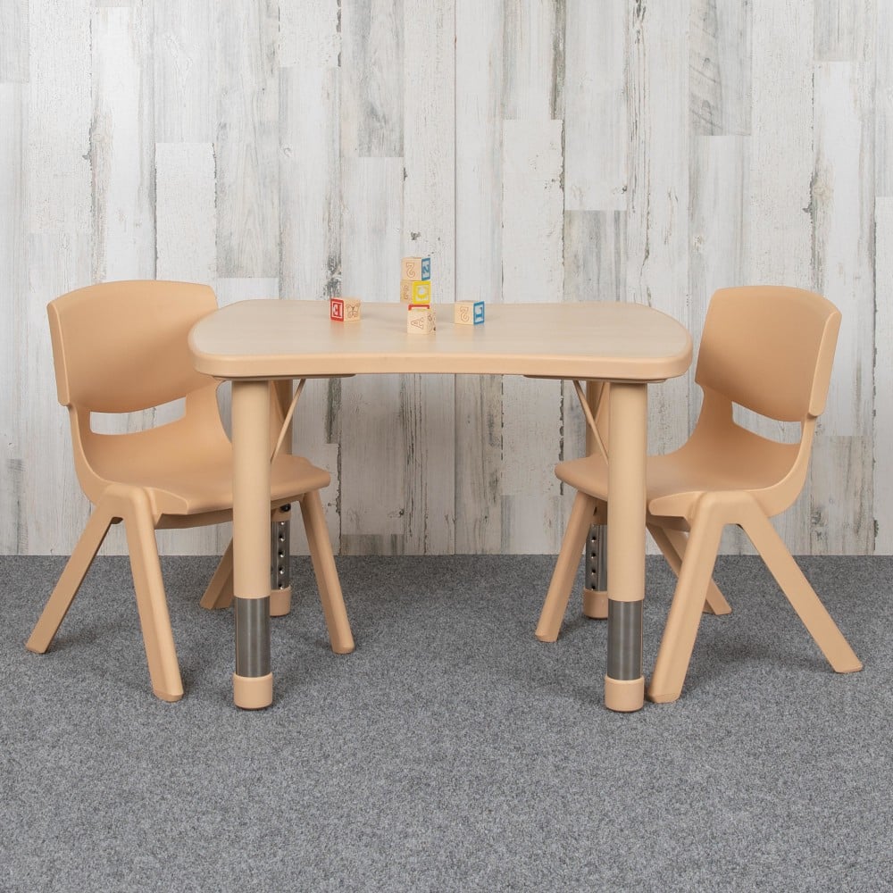 Flash Furniture Rectangular Height-Adjustable Activity Table Set With 2 Chairs, 23-1/2inH x 21-7/8inW x 26-5/8inD, Natural MPN:YU09832RECTBLNA