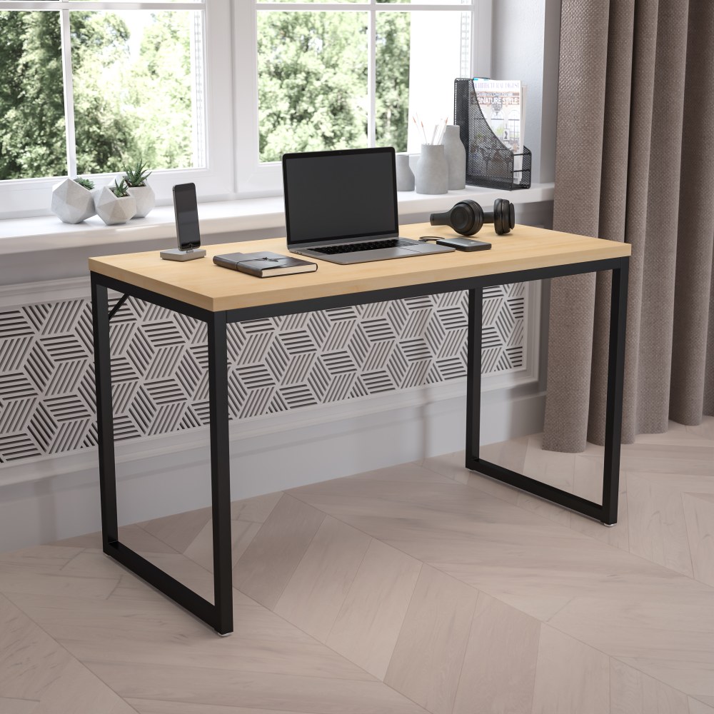 Flash Furniture 48inW Commercial-Grade Industrial Office Computer Desk, Maple/Black MPN:GCGF15612MAPBK