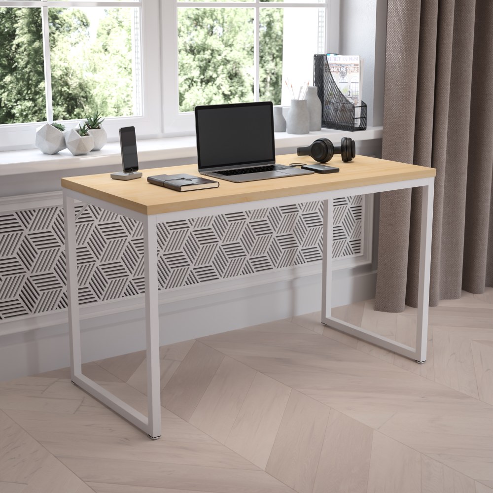 Flash Furniture 48inW Commercial-Grade Industrial Office Computer Desk, Maple/White MPN:GCGF15612MAPWH