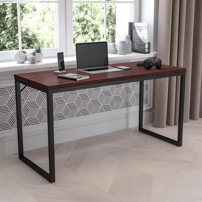 Flash Furniture 55inW Commercial-Grade Industrial Office Computer Desk, Mahogany MPN:GCGF15614MHG