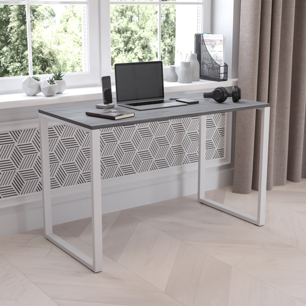 Flash Furniture 48inW Commercial-Grade Industrial Office Computer Desk, Rustic Gray/White MPN:GCGF156W12GRY