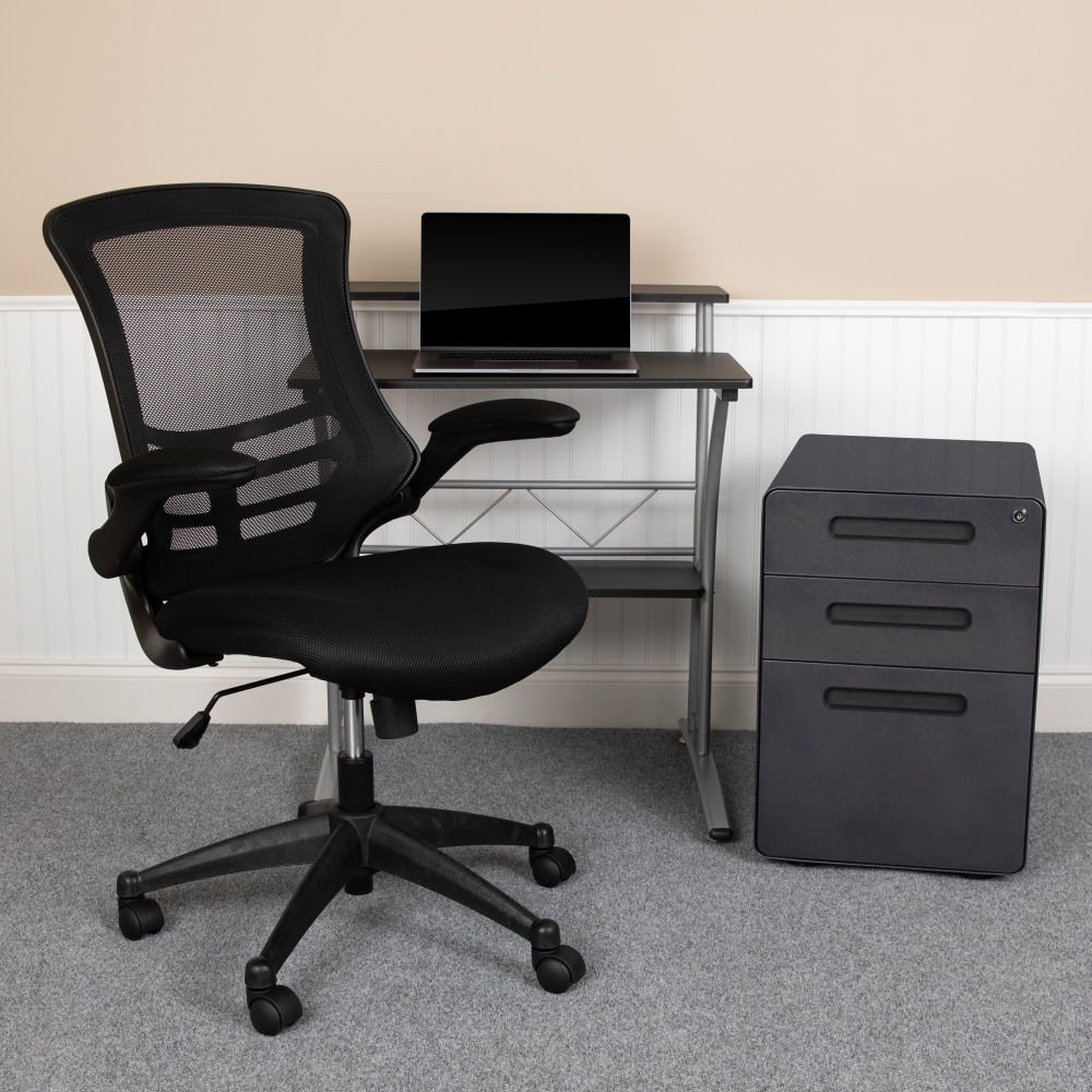 Flash Furniture Work From Home Desk/Chair Set With Computer Desk, Ergonomic Mesh Chair/Mobile Filing Cabinet, Black, BLNCLIFAPPX5BK MPN:BLNCLIFAPPX5BK