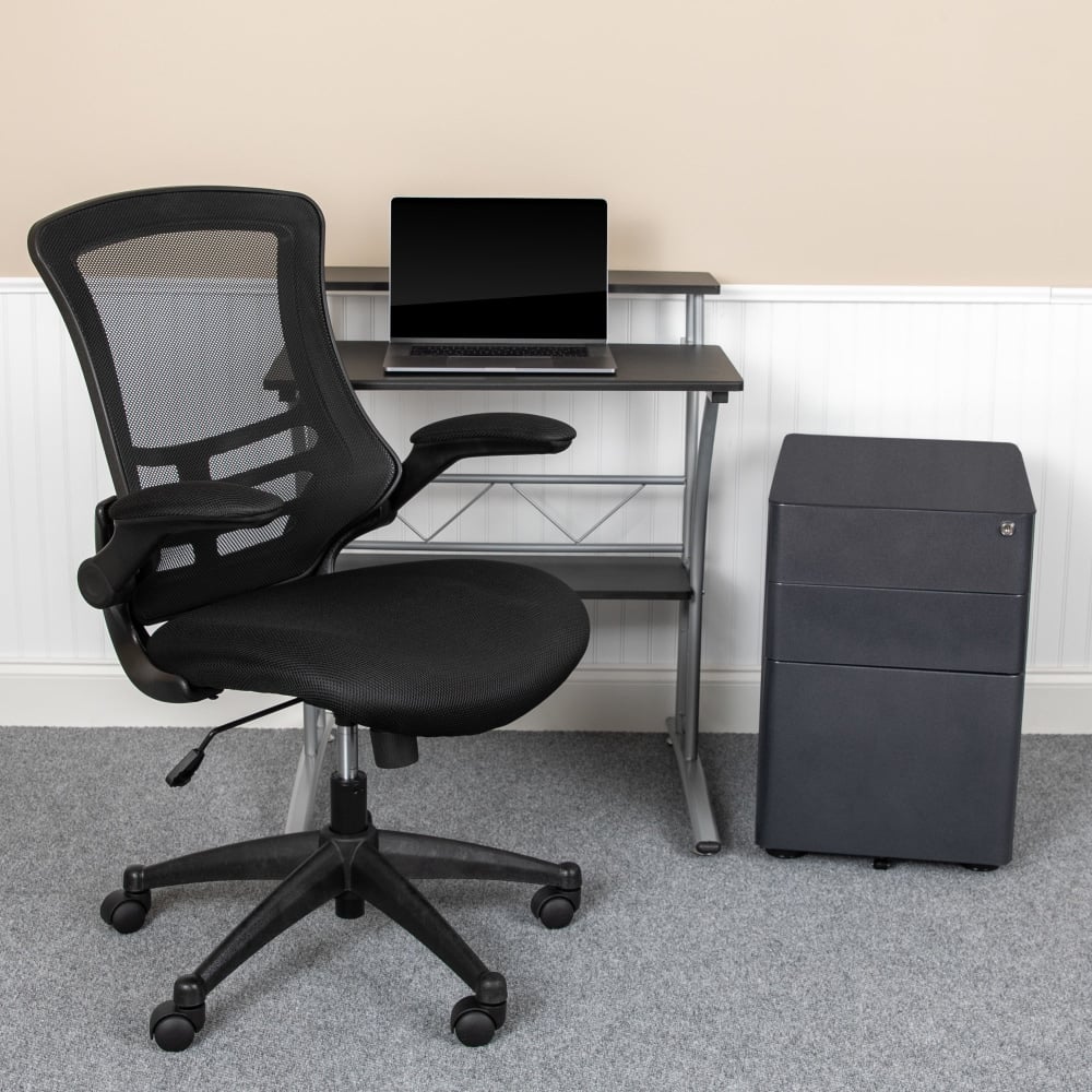 Flash Furniture Work From Home Desk/Chair Set With Computer Desk, Ergonomic Mesh Chair/Mobile Filing Cabinet, Black, BLNCLIFCHPX5BK MPN:BLNCLIFCHPX5BK
