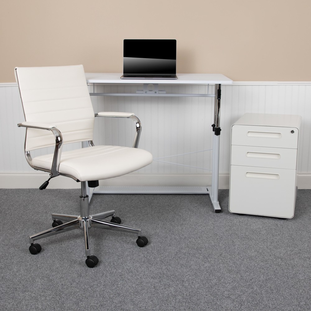 Flash Furniture Work From Home Desk And Chair Set With Adjustable Computer Desk, LeatherSoft Office Chair And Locking Mobile Filing Cabinet, White MPN:BLNNN219AP595MW