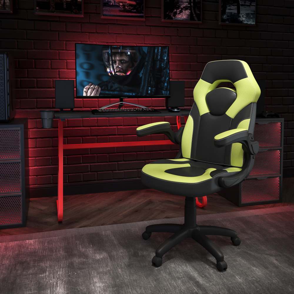 Flash Furniture Gaming Desk And Racing Chair Set With Cup Holder And Headphone Hook, Green MPN:BLNX10RSG1030GN