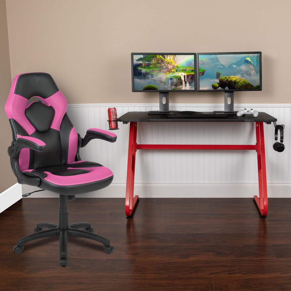 Flash Furniture Gaming Desk And Racing Chair Set With Cup Holder And Headphone Hook, Pink MPN:BLNX10RSG1030PK