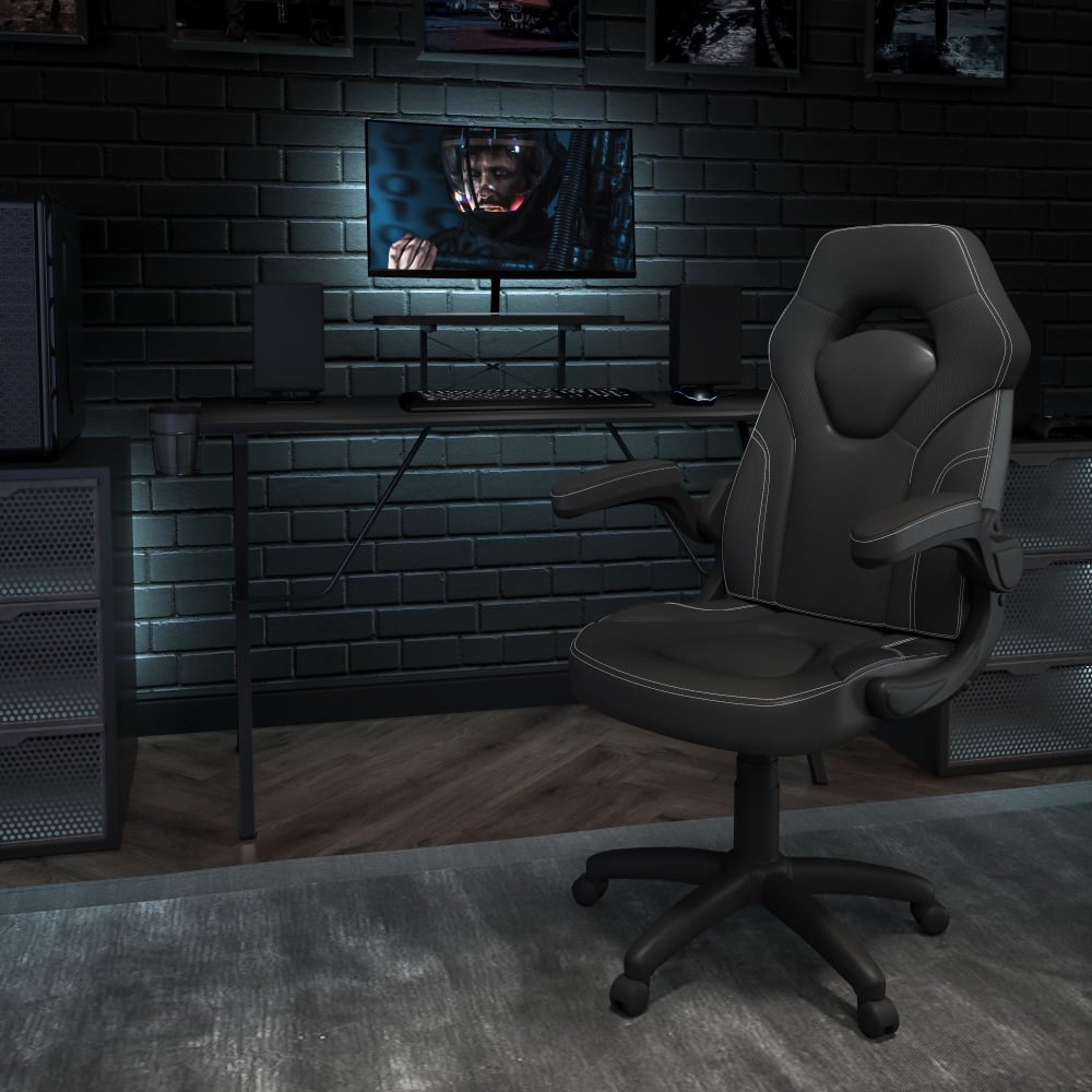 Flash Furniture Gaming Desk And Racing Chair Set With Cup Holder, Headphone Hook and Monitor/Smartphone Stand, Black MPN:BLNX10RSG1031BK