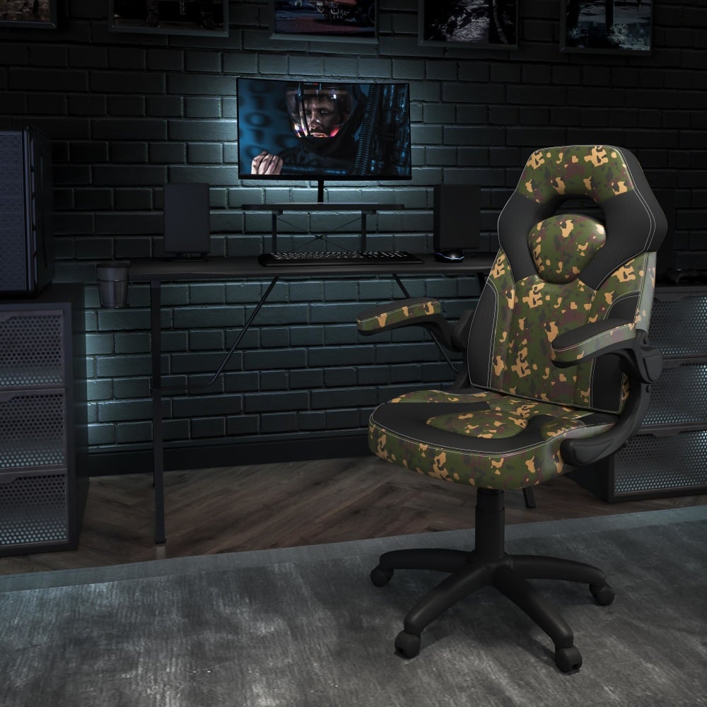 Flash Furniture Gaming Desk And Racing Chair Set With Cup Holder, Headphone Hook and Monitor/Smartphone Stand, Camouflage MPN:BLNX10RSG1031CM
