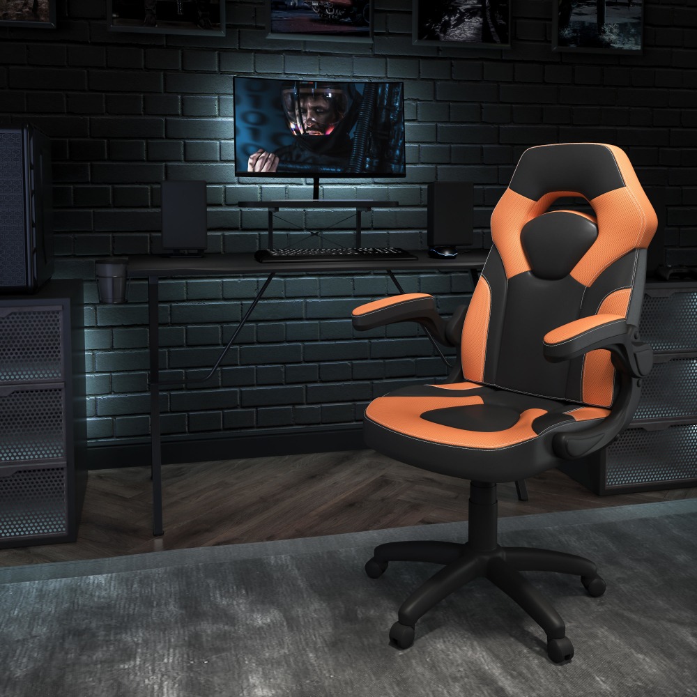 Flash Furniture Gaming Desk And Racing Chair Set With Cup Holder, Headphone Hook and Monitor/Smartphone Stand, Orange MPN:BLNX10RSG1031OR