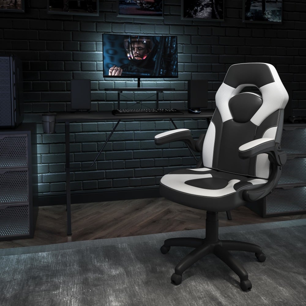 Flash Furniture Gaming Desk And Racing Chair Set With Cup Holder, Headphone Hook and Monitor/Smartphone Stand, White MPN:BLNX10RSG1031WH