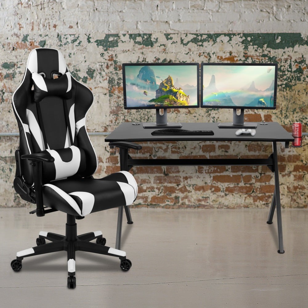 Flash Furniture Gaming Desk And Reclining Chair Set With Cup Holder, Headphone Hook & 2 Wire Management Holes, Black MPN:BLNX20D1904BK